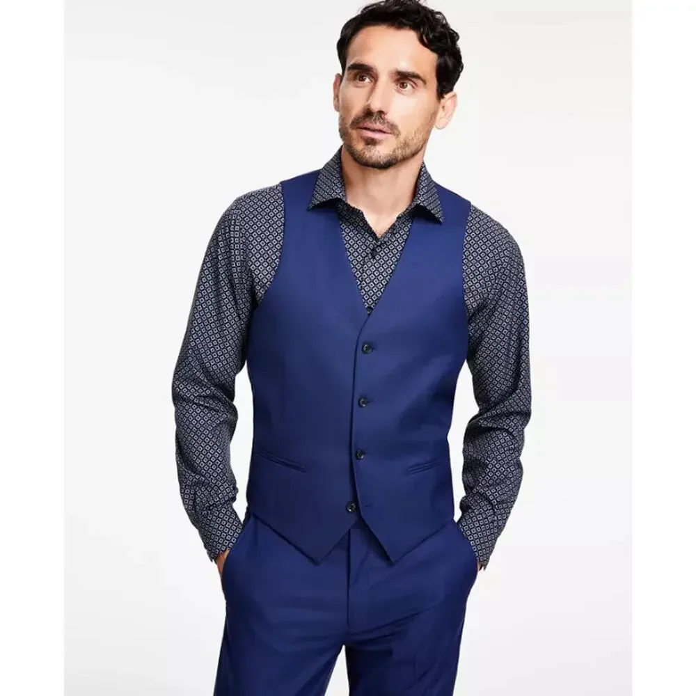 Alfani Classic Suit Vest Men's Solid Blue Stretch Slim-Fit Comfort Size XL